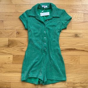 Frankies Bikinis Rose Terry Lurex Jumper romper Mistletoe green size M